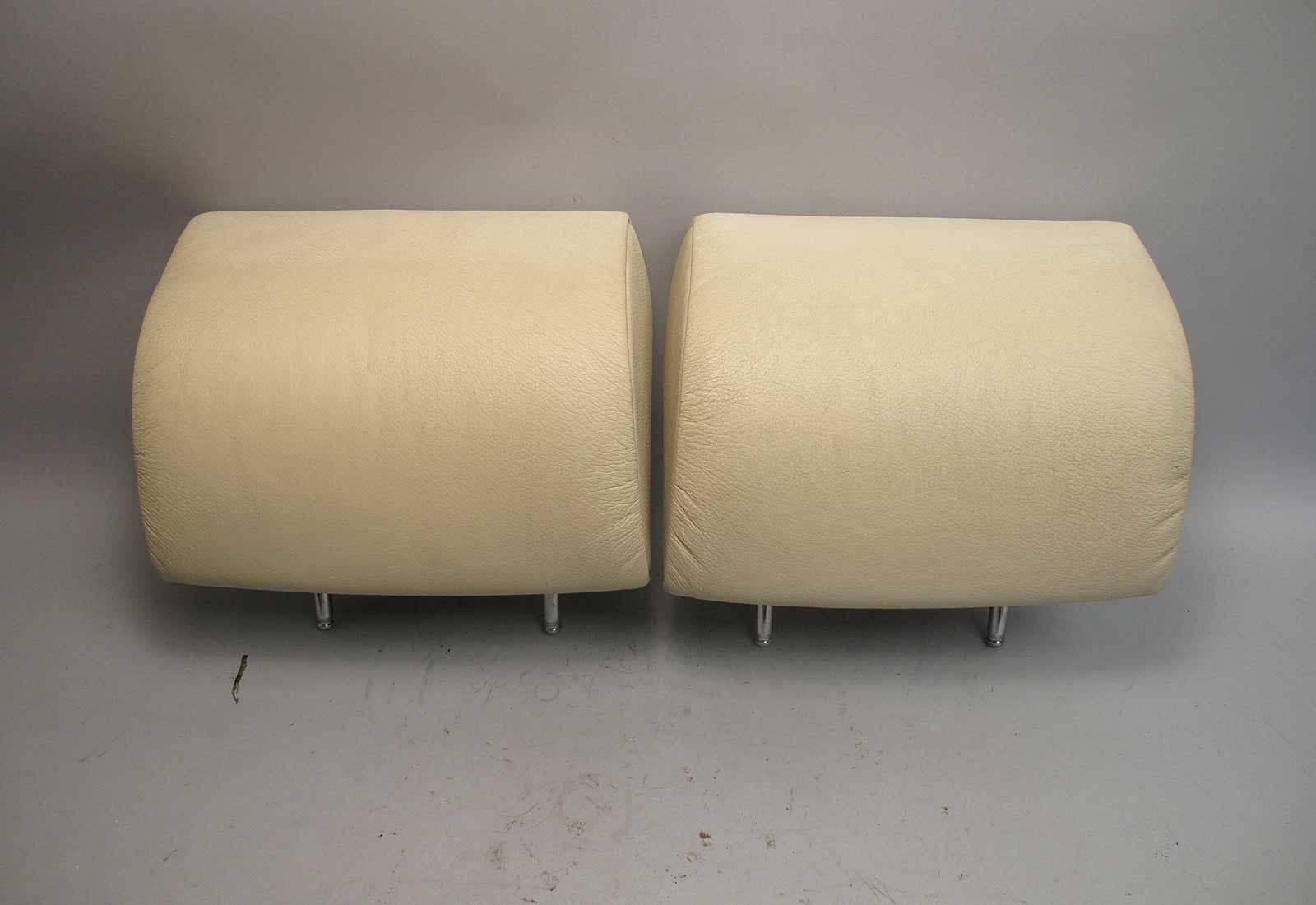 57_74221de4-2654-40f5-be2e-2ab4eecb2967.jpg 1999-2001 BMW E38 7-Series Rear Headrest Pair Oyster Pearl Beige Leather OEM - Image 1