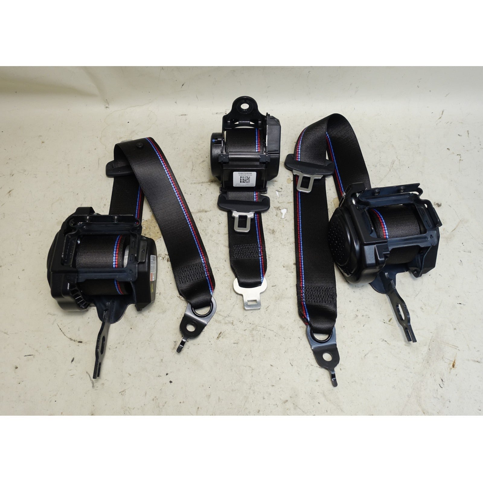 57_8fc61b3f-3331-4454-8559-9f9cea3df6ea.jpg 2019-2025 BMW G80 M3 G20 Sedan Factory ///M Rear Upper Seat Belt Strap Set OEM - Image 1