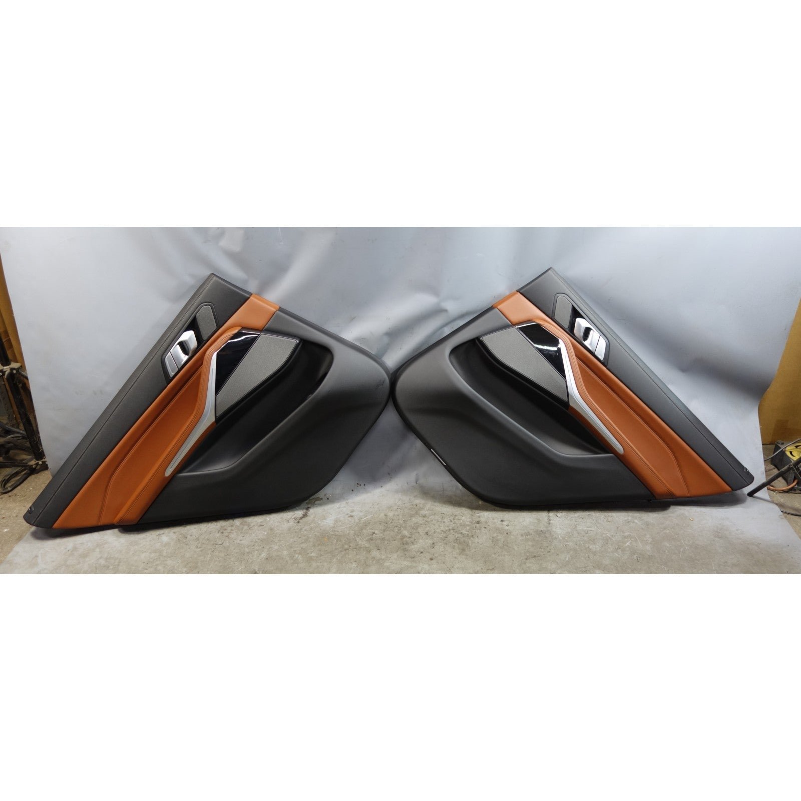 inv_056180.jpg BMW X7 Rear Door Card Panel Pair Tartufo Brown Leather OEM 2019-2022 G07 - Image 1
